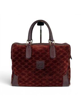 Celine Mini Boston Bag Bordeaux Color Wine Red Suede Leather Triomphe Macadam